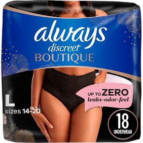 Always Discreet Boutique Incontinence and Postpartum Underwear for Women, Maximum Protection, L, Black, 18 Count (Packaging May Vary)