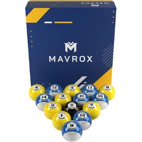 Billiard Balls Set of 16 - Premium Polyester Resin Billiards Accessories - Vibrant Blue and Yellow Pool Table Balls - Regulation 2 ¼ Size and 6 Ounce Weight Pool Balls for Pool Table