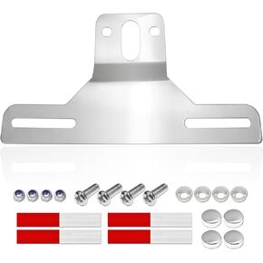 BGGTMO Trailer License Plate Holder Bracket- Stainless Steel Metal Car Tag Frame for UTV ATV Truck RV Boat, 1 Pack Black Holder with Screw Caps and Reflective Strip