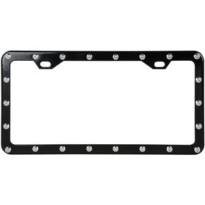 GG Grand General 60469 Black License Plate Frame w/Chrome Rivets, 2 Holes