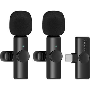 2 Pack Wireless Lavalier Microphone for iPhone 15 Pro Max, Plug-Play USB-C Ultra-Low Latency Noise Reduction Clip on Mics, 6 Hrs of Battery Life for YouTube Vlog Video Recording Interview