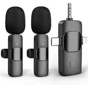 3 in 1 Wireless Microphones for iPhone, iPad, Android, Camera, USB-C Microphone, Mini Microphone with Noise Reduction - Perfect for Video Recording, Vlogging, YouTube, TikTok