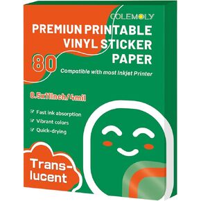 Colemoly Sticker Paper Clear Printable Vinyl for Inkjet Printer-25 Transparent Dry-Quick Sheets of 8.5’’x11’’ Decals and Labels Self-Adhesive Non-Waterproof Papers Tear Resistance Bright Color for DIY