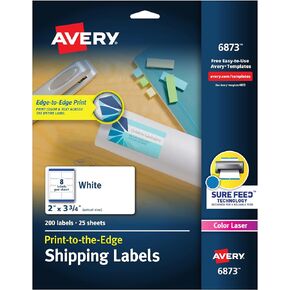 Avery Printable Shipping Labels with Sure Feed, 2" x 3.75", White, 200 Blank Mailing Labels (6873)
