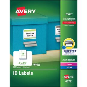 ملصقات Avery ID، تقنية Sure Feed، لاصق دائم، 2 بوصة × 2-5/8 بوصة، 225 ملصقًا (6572)