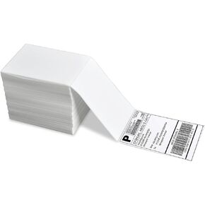 FungLam 4" x 6" Direct Thermal Shipping Labels - Pack of 500 Fanfold Labels - White Perforated, Permanent-Adhesive, Compatible Zebra & Rollo Thermal Label Printer
