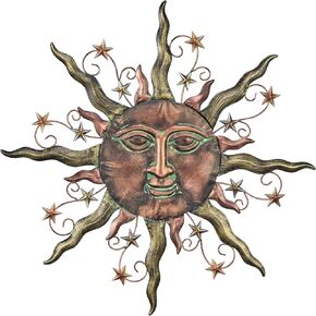 TERESA'S COLLECTIONS Sun Metal Wall Decor for Outdoor,24Inch Large Wall Art for Garden Decorations,Bronze Rustic Wall Sculptures Hanging for Indoor Home Living Room Patio Fence Balcony Gifts for Mom in Kuwait