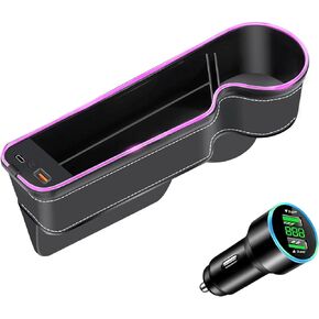 7 Color Led Car Seat Gap Filler Organizer 2 Pack Car Seat Pocket Gap Filler with USB+C Charger,Car Console Side Storage Box 2023 Model Seat Gap Filler with Light fit for iPhone Android(Beige)