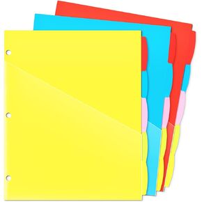 WOT I 8-Tab Plastic Dividers w/Front Pockets - 3 Sets, Multicolor Dividers with Pockets for Binders, 24PCS Tab Dividers Assorted Colors
