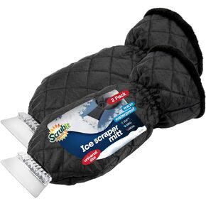 SCRUBIT Ice Scraper with Glove [2 Pack] - Car Windshield Scraper for Ice and Snow w/Fleece Mitt - Quickly Scrape and Remove Snow While Staying Warm - Waterproof - Car Scraper Snow Brush (Black)