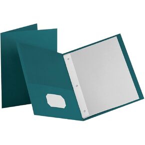 Oxford Two-Pocket Portfolios w/3-Tang Fasteners, Teal, Letter Size, 25 per Box, (57755EE)