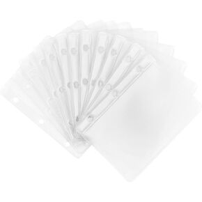 6 Holes Clear Plastic PVC Binder Folders Pockets Sheet Page Paper Refills Protector for 6 Rings Notebook Planner Diary Loose Leaf File Document Storage Pouch Filing Bag,12Pack