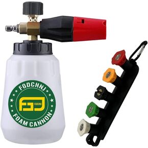 Pressure Washer Foam Cannon, Heavy Duty Foam Wash Gun, Adjustable Car Foam Spray for Pressure Washer with 1/4 Inch Connector, 1 Liter Bottle with 5pc Nozzle Tips and Tips Holder
