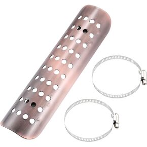 X AUTOHAUX 1 Set Universal Motorcycle Exhaust Heat Shield Stainless Steel Exhaust Pipe Heat Insulation Shield Muffler Guard with 20-70mm Clamps Copper Tone