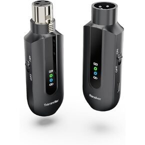2.4GHz Wireless Microphone System XLR Mic Adapter, Audio Dynamic Transmitter and Receiver for Audio Mixer PA Speaker and DSLR Camera, 48V Phantom Power for Condenser Mic
