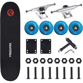 FREEDARE Skateboard 5"/5.25" Trucks and 52mm/54mm/60mm Wheels Set, whth Bearings, Tool, Riser Pads, Hardware Kit
