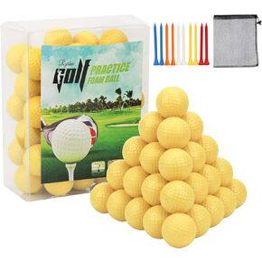 50 Packs Foam Golf Practice Balls - Realistic Feel and Long Lasting Limited Flight - Soft for Indoor or Outdoor Training, Multipurpose Nylon Drawstring Sack and 10 PCS Golf Tees