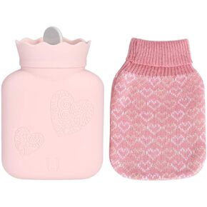 Hot Water Bag with Knitted Cover, Portable Microwave Heating Hot Water Bottle, Cute Hand Shoulder Feet Warmer, Hot & Cold Compress, Holiday Gifts (Pink)