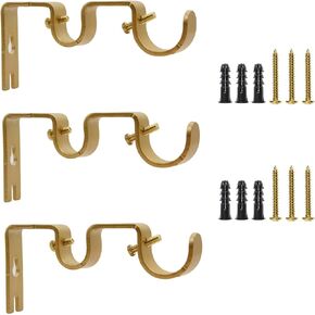 3 Pcs Curtain Rod Bracket,Adjustable Double Curtain Rod Hanging Brackets,Heavy Duty Curtain Rod Holders for Window, Home Curtain Rods, Gold