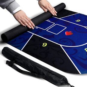 47 x 24Inch Texas Hold'em Poker Mat Portable Rubber Poker Table Top Water Waterproof, Noise Reduction Suitable for Any Tabletop Game Premium Carry Bag is Provided for Playing Everywhere(Blue)