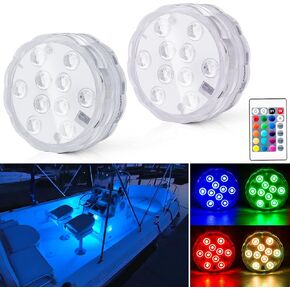 Boat Lights Wireless, Battery Powered Operated Marine Led Interior Light for Boat Deck Courtesy Light, for Fishing Pontoon Sailboat Kayak, Remote Control Multi Color Changing, RGB, 2PCS