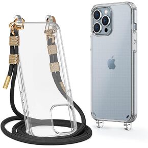 Clear Case for iPhone 14 Pro Max, Crossbody Adjustable Neck Shoulder Lanyard Strap Shockproof Protective Transparent Lanyard Phone Case for 14 Pro Max 6.7 Inch Grey