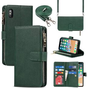 محفظة هاتف Jaorty iPhone Xs Max للنساء والرجال مع حامل بطاقة الائتمان، حافظة iPhone Xs Max Crossbody مع حزام كتف، حافظات جلدية PU بجيب بسحاب لهاتف iPhone Xs Max، 6.5 بوصة باللون الأسود