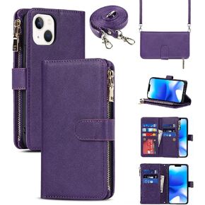 Jaorty Phone Case for iPhone 14 Plus with Card Holder for Women Men,iPhone 14 Plus Crossbody Cases with Strap Lanyard for Girl,PU Leather Anti-Lost Strap Case for iPhone 14 Plus 6.7",Gold