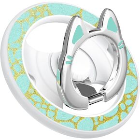 Magnetic Phone Ring Holder Cartoon Cat Grip Removable Snap for Wireless Charging & Adjustable Stand Compatible with iPhone Series 15 14 13 12 Pro max, Pro, Plus,Gold - Green