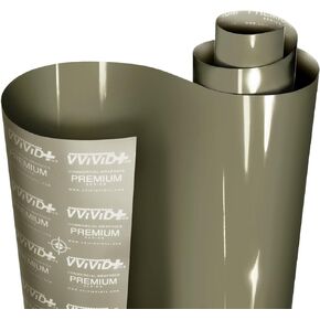 VViViD+ Ultra Gloss Khaki Green 1ft x 5ft Vinyl Car Wrap Premium Paint Replacement Film Roll w Nano Air Release Technology, Stretchable Cap Liner