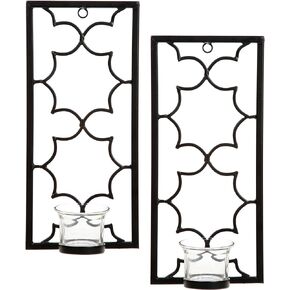 Hosley's Set of Two, 11" High Iron Tea Light LED Candle Wall Sconces, Black. Hand Made by Artisans. Ideal Gift for Wedding, Special Occasion, Spa, Aromatherapy, Meditation Setting. O3