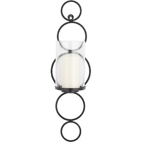 CosmoLiving by Cosmopolitan Metal Geometric Wall Sconce Stacked Circle with Glass Holder, 7" x 7" x 25", Gold