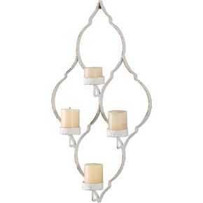 SOFE Rustic White Wall Candle Sconces, Unique Metal Wall Sconce Candle Holder Decor, Hanging Wall Candle Holder Set, Living Room Bathroom Large Wall Art, Candle Stick Holder