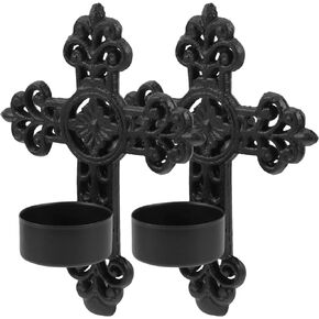 Vintage Decor Vintage Decor 2pcs Cross Wall Sconce Candle Holder Wall Mounted Vintage Iron Wall Hanging Tealight Pillar Candlesticks Holder Art Candle Stand Decor Wedding Decor Wedding Decor