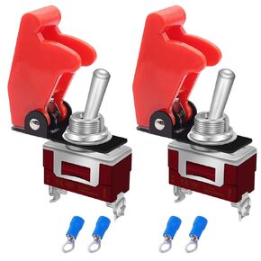weideer 2Pcs Toggle Switch 12V ON/Off 2 pin 2 Position SPST Heavy Duty Rocker Switch with Red Aircraft Safety Cover Terminals for Auto Car Boat KL-C101-RMZ-DZ