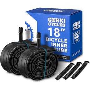 Corki Cycles 18 Inch Bike Tube 18" x 1.75 1.95 2.0 2.1 2.125 2.25 2.3 2.35 2.4 Removable Schrader Valve 32mm, Butyl Rubber Bicycle Inner Tube 2 Pack