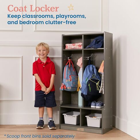 ECR4Kids 2-Section Coat Locker with Bench, Classroom Furniture, Grey Wash in Kuwait