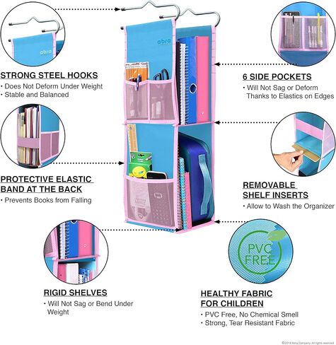 ABRA® 2 Shelf Hanging Locker Organizer for School, Work, Gym, Storage | Deep Shelves 6.5"x 9"| Eco-Friendly Fabric Healthy for Children (Navy Blue) in Kuwait