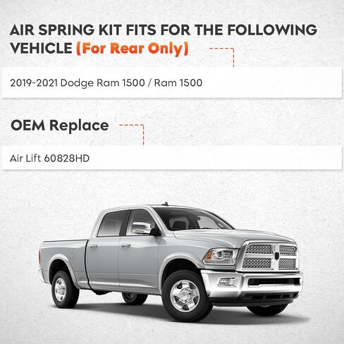 مجموعة أكياس تعليق الهواء 5000 رطل متوافقة مع 2019 2020 2021 دودج رام 1500 / رام 1500 أكياس الربيع الخلفية يتصاعد طقم رفع يصل إلى 2100 رطل استبدال رفع الهواء 60828HD in Kuwait