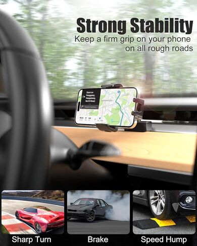 حامل هاتف Charchendo Tesla لهاتف Tesla Model 3 Model Y، [حافظات سميكة صديقة] حامل هاتف بفتحة تهوية للسيارة مع 6 مشبك خطاف مضاد للاهتزاز متوافق مع iPhone 15 14 13 والهواتف الذكية Android والمزيد من الهواتف مقاس 4-7 بوصات in Kuwait