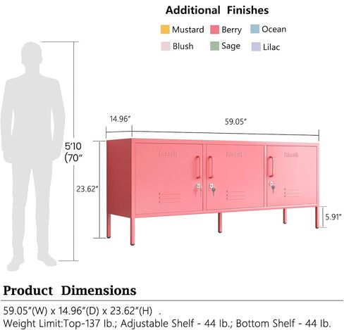 Metal lockers with Adjustable partitions and Three-Door lockers Easy to Assemble Storage Cabinet with Adjustable Height Three-Door TV cabinets Red Size: 23.62"H x 59.05"W x 14.96"D in Saudi Arabia