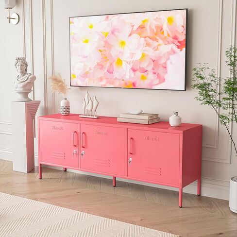 Metal lockers with Adjustable partitions and Three-Door lockers Easy to Assemble Storage Cabinet with Adjustable Height Three-Door TV cabinets Red Size: 23.62"H x 59.05"W x 14.96"D in Saudi Arabia