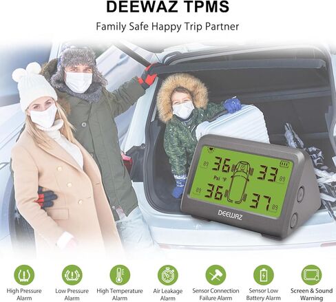 نظام مراقبة ضغط الإطارات، DEEWAZ MY66 Solar TPMS، نظام مراقبة ضغط الإطارات مع 4 أجهزة استشعار TPMS خارجية، 0-116 رطل لكل بوصة مربعة لسيارة SUV MPV بيك اب سيدان للطرق الوعرة in Kuwait