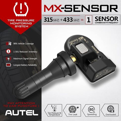 Autel Sensors TPMS 315MHz 433MHz 2in1 MX-Sensor اضغط على نظام مراقبة ضغط الإطارات مستشعر برمجة لاسلكية قابلة للاستنساخ استبدل 98% من مستشعر OE SAE Strandard J1205/J1206 (مطاط) in Kuwait