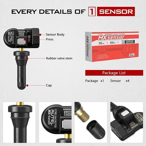 Autel Sensors TPMS 315MHz 433MHz 2in1 MX-Sensor اضغط على نظام مراقبة ضغط الإطارات مستشعر برمجة لاسلكية قابلة للاستنساخ استبدل 98% من مستشعر OE SAE Strandard J1205/J1206 (مطاط) in Kuwait