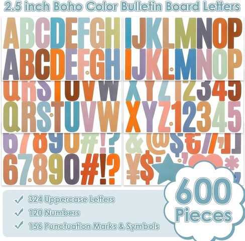 600 Pcs 36 Sheets Letter Stickers 2.5 Inches Colorful Large Alphabet Number Set Self Adhesive Letter Decals for Bulletin Board, Locker, Scrapbooking, Poster board, Classroom Wall in Saudi Arabia