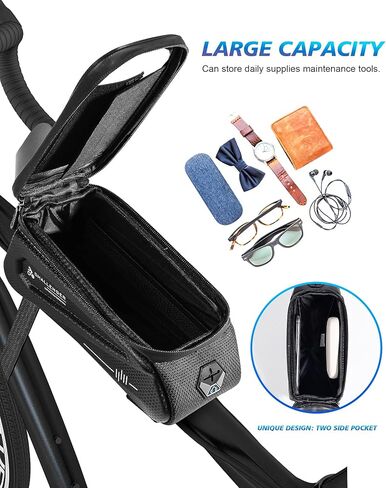 حقيبة هاتف للدراجة مقاومة للماء أقل من 7 بوصات مع غطاء للمطر، حقيبة إطار الدراجة للهواتف، حامل هاتف لإكسسوارات الدراجة، حقيبة إطار أمامي لهاتف الدراجة مع شاشة لمس حساسة من مادة TPU in Kuwait