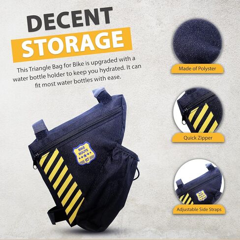 حقيبة إطار الدراجة مع زجاجة ماء - حقيبة إطار الدراجة للدراجات الجبلية - حقيبة دراجة مثلثة مع حقيبة زجاجة مياه سعة 1.5 لتر - تخزين بسحاب مع 3 أشرطة مرفقة (زجاجة المياه غير متضمنة). in Kuwait