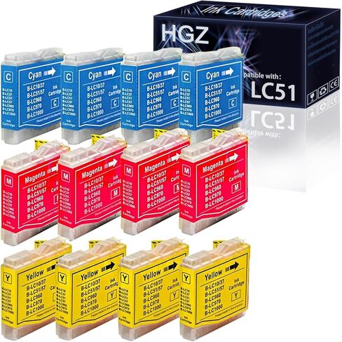 خراطيش حبر LC51 متوافقة مع LC 51 LC-51 تعمل مع DCP 130C 330C 540CN MFC 230C 3360C 5460CN IntelliFax ​​1360 (4 سماوي، 4 أرجواني، 4 أصفر، 12 حزمة) in Kuwait