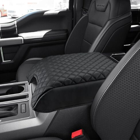 غطاء مسند ذراع وحدة التحكم المركزية للسيارة من INTGET لملحقات Ford F150 2015-2023 2024/لـ F250 F350 F450 F550 2017-2024 40/20/40 غطاء مقعد وحدة التحكم بغطاء مقعد القفز (غرز سوداء، 2015-2024 مقعد القفز) in Kuwait